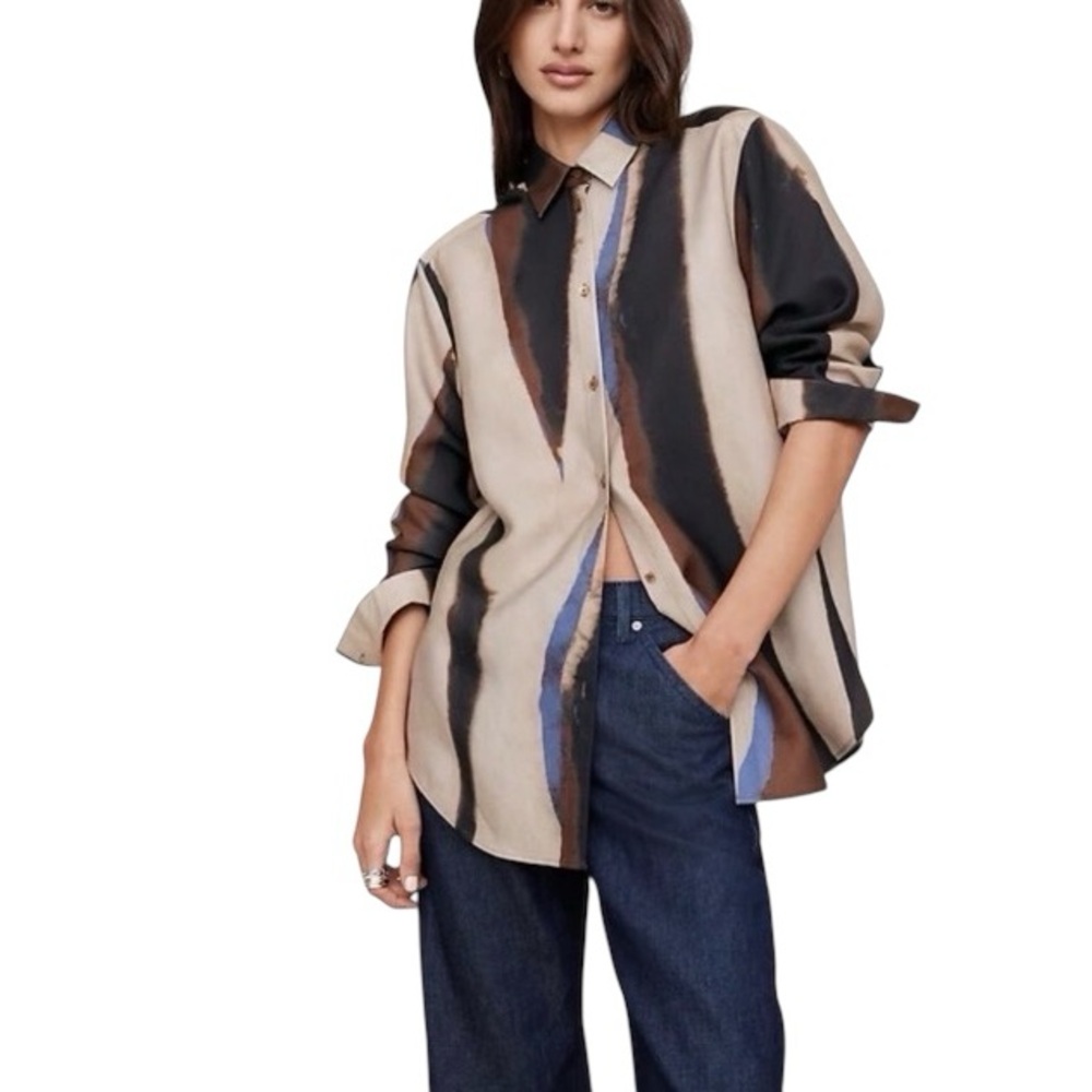 NWOT Banana Republic Oversized Tencel ™ Twill Shirt in Neutral Print - Size XL